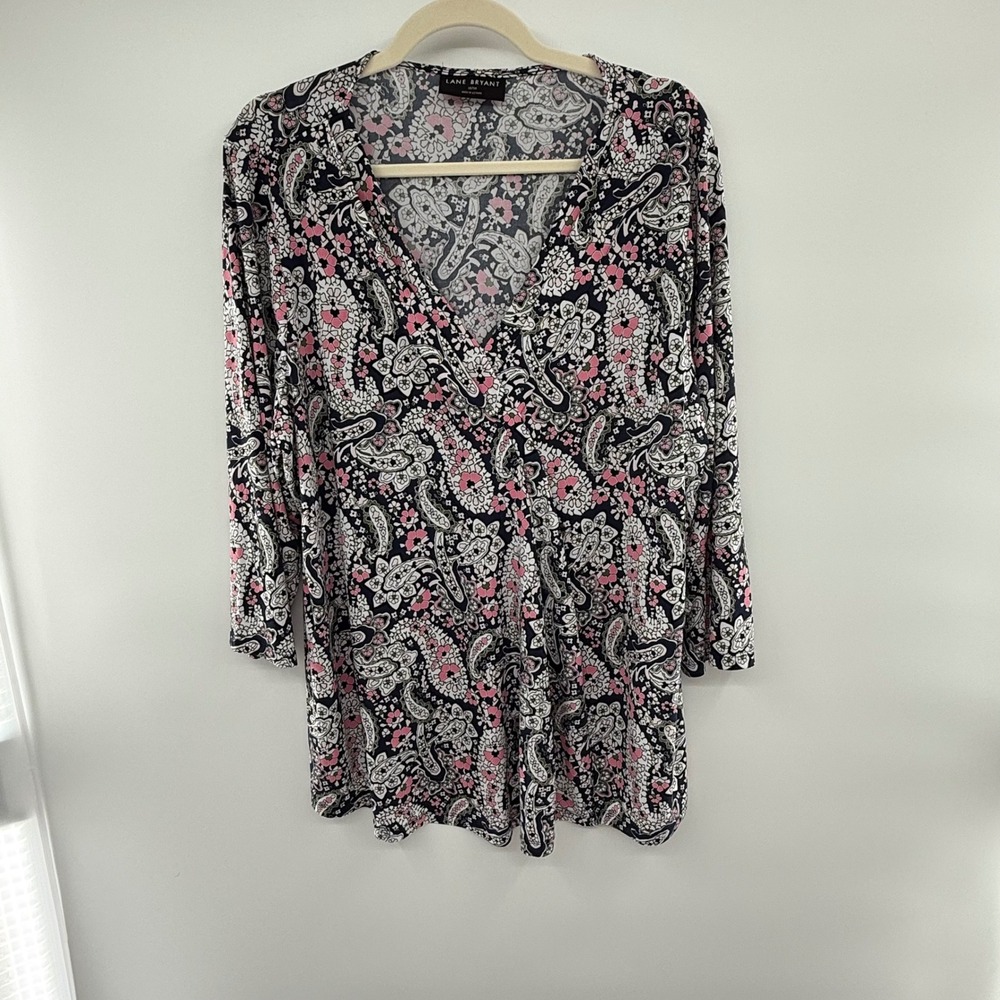 Lane Bryant Paisley Floral V-Neck Top Plus Size 18/20 Long Sleeve Blouse